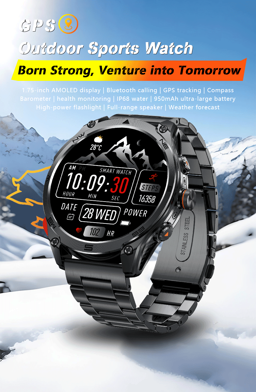 NNEOBA Tactical GPS Smartwatch Black-4